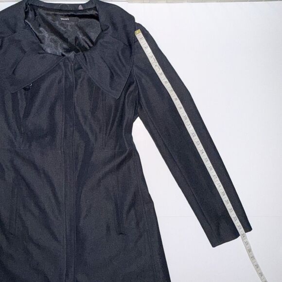 Tahari Navy Blue Chambray Trench Coat Lightweight Belted Jacket Funnel Neck XS - Picture 11 of 16